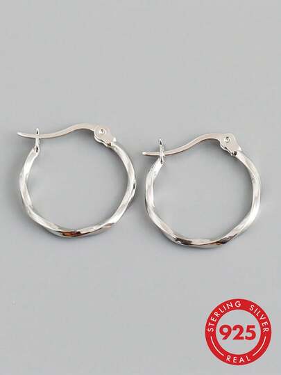 HuooNew 1 đôi bông tai bạc 925 dạng vòng xoắn, kiểu dáng tối giản với họa tiết sóng lượn, nhẹ và không gây dị ứng, dành cho nữ, trang sức thanh lịch để đeo hàng ngày, món quà hoàn hảo.