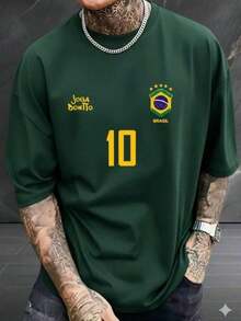 Men's T-Shirt With Brazilian National Team Print, 100% Cotton - 軍綠色 - 查看 1