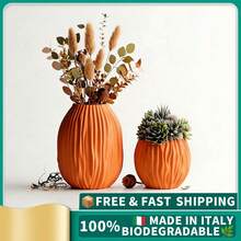 ORIZZONTE Vaso Decorativo Moderno con Texture Ondulata a Pieghe – Design Elegante per Fiori Secchi e Piante – Set Vasi Minimal per Casa/Ufficio – 100% Made in Italy, Spedizione dall'Italia - colore arancione - Visualizzare 2