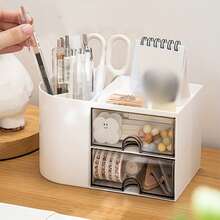 1pc Desktop Storage Box, Drawer-Style Stationery & Miscellaneous Storage Box, Desktop Pen Holder, Multi-Purpose Transparent Desktop Storage Cabinet For Office Desk Organization - Multicolor - View 10