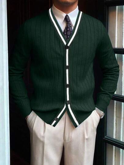 Men's Vintage Coin Pattern Cardigan Jacket, Suitable For Autumn/Winter, Can Be Worn With Suit And Shirt