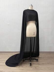 1pc Detachable Chiffon Minimalist Long White Bridal Cape/Shawl, Photo Shoot Accessory - Multicolor - View 17