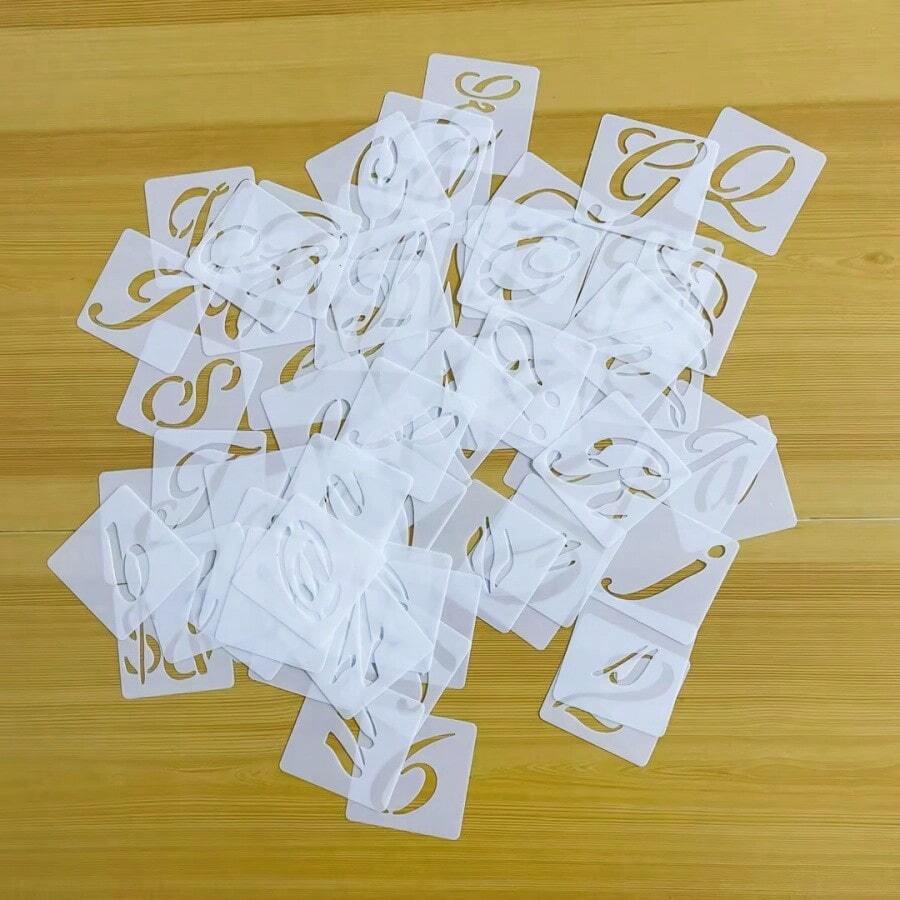 65pcs Reusable Plastic Letter Stencils: Alphabet, Numbers And Symbols, Suitable For Painting On Wooden Items - Calligraphy Style Craft Templates - Sets - View 1