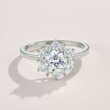 1 chiếc nhẫn nữ hình hoa 6 chấu, vàng 18K sang trọng đính đá Cubic Zirconia lấp lánh, kiểu dáng bông tuyết hình học 6 chấu dành cho nữ. - hoa - Xem 5