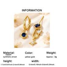 2 chiếc/1 cặp Hoa tai đính đá Zirconia tổng hợp thiết kế hình ngôi sao thanh lịch độc đáo thời trang, Hoa tai, Quà tặng cho lễ đính hôn trong đám cưới của phụ nữ - Vàng - Xem 7