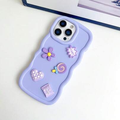 1个浅紫色手机壳，饰有3D立体花朵、星星、棒棒糖、爱心和糖果图案 - 适合创意可爱风格的爱好者，兼容 17/16/11/13/15 Plus/15 Pro/15 Pro Max/12/14 Pro Max/11 Pro Max/12 Pro/12 Pro Max/13 Pro/13 Pro Max/14 Pro/14 Plus、Galaxy S22/23/24/S25/A04/05/06/A07/A17/A14/A15/A16/A24/A25/A34、Note 7/8/9/10/11/12/13/14、9/10/12/13C/14C/A5、MOTO、荣耀X、HW、C53 C55及相应型号。