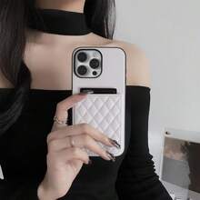 Carcasă de telefon cu suport pentru carduri, model Argyle, 1 buc., minimalistă, culoare solidă, cu romburi, compatibilă cu Apple 17, 16, 16e, 15, 14 Plus, 13, 12, 11 Pro Max - alb - Vizualizare 2