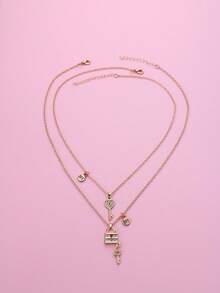 2 peças/Conjunto Colar Pingente de Chave e Cadeado com Strass Cartoon BFF para Crianças, Adequado para Uso Diário, Presente, Feriado - Dourado - Visão 4