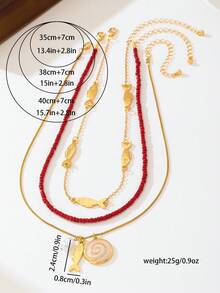 Bộ 3 dây chuyền mặt hình cá đính cườm phong cách Bohemian chủ đề đại dương, phụ kiện mùa hè dành cho nữ. - Đỏ - Xem 3
