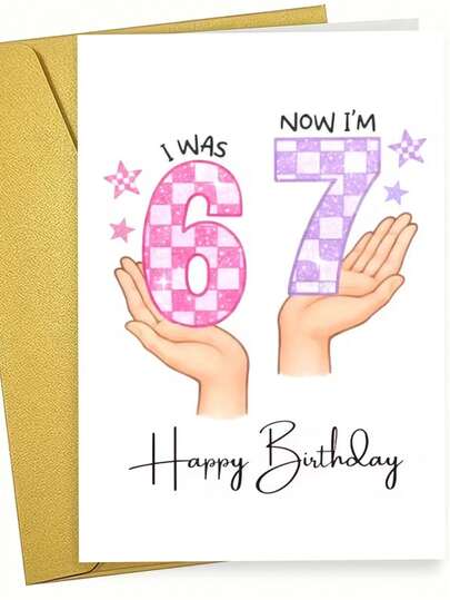 1张“生日快乐”女孩7岁生日贺卡。包含信封，厚卡纸。粉紫色格子数字和星星图案。非常适合即将迎来7岁生日的小女孩——理想的可爱生日贺卡（12厘米/4.7英寸 x 17厘米/6.7英寸）