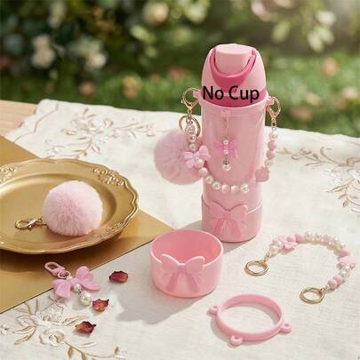 5PCS Tumbler Accessories Set For 16oz/19oz Cup, Mood Booster Must-Have Perfect Gift, Gift For Her, Silicone Anti-Slip Cup Decor Kit, Faux Pearl Handle Chain, Fluffy Pom Pom Charm, Silicone Ring, Bow Tumbler Boot, Bow Keychain(NO Cup)