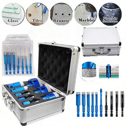 Bộ 6 mũi khoan kim cương dùng cho gạch, hàn kính - Bao gồm các mũi khoan hợp kim vonfram cacbua 6mm, 8mm, 10mm, 12mm + mũi khoan định vị, thích hợp cho gốm sứ, sứ, đá cẩm thạch, đá granit - Dụng cụ cắt bền bỉ, hiệu quả cao, phụ kiện dụng cụ, chuyên gia khoan.