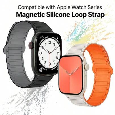 Magnetic Absorption Silicone Watch Band, Compatible With Apple Watch 38mm, 40mm, 41mm, 42mm, 44mm, 45mm, 46mm And 49mm, Smart Watch Accessories, Compatible With Apple Watch Series 11, 10, 9, 8, 7, 6, 5, 2, 1 And SE Ultra, Smart Sports Watch Band Accessories, Fashionable Unisex Colorblock Strap, Magnetic Clasp Quick Release, Loop Anti-Lost Design, Soft Durable Breathable Outdoor Sports Watch Band