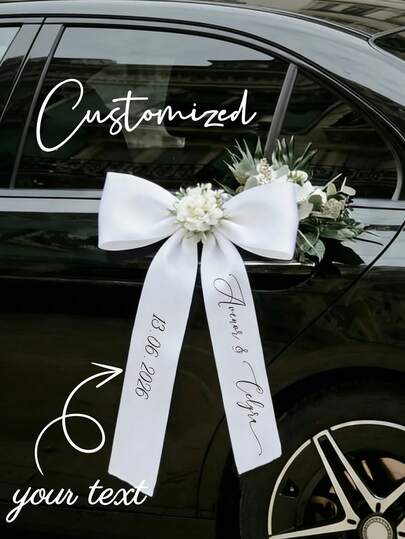 Personalized Wedding Car Decoration Ribbons, Can Print Groom & Bride Names And Wedding Date, Wedding Car Decor, Wedding Ceremony, Excluding Fresh Flowers
