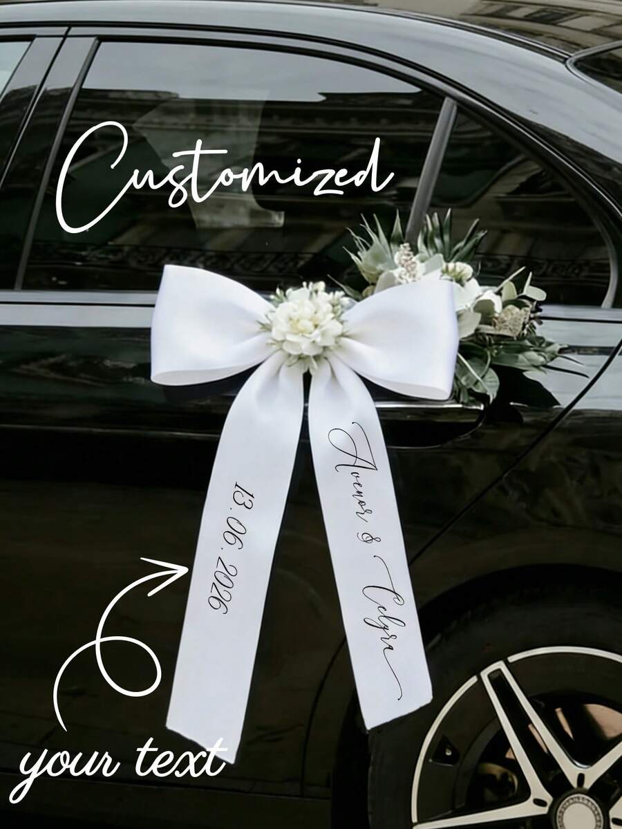 Personalized Wedding Car Decoration Ribbons, Can Print Groom & Bride Names And Wedding Date, Wedding Car Decor, Wedding Ceremony, Excluding Fresh Flowers, Personalized Gift, Personalized Ring Box - Multicolor - View 1