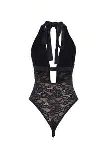 Women's Lace Hollow Out Halter Jumpsuit, Music Festival, Summer, Black - 黑色 - 查看 7