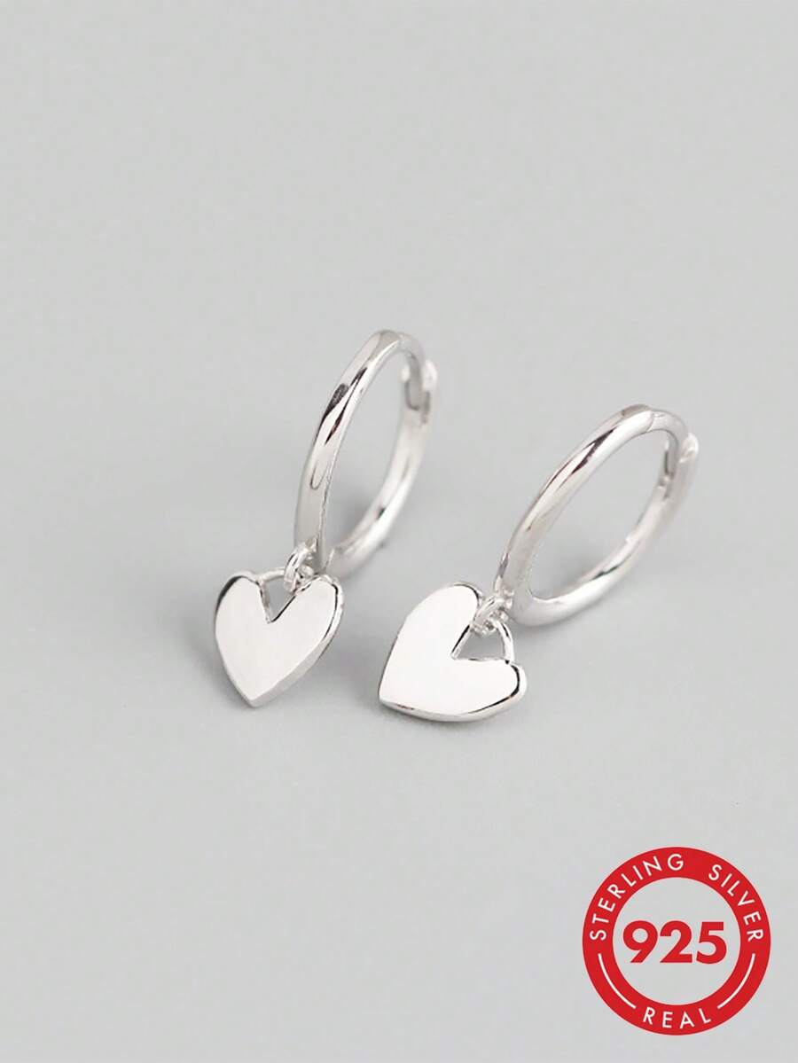 HuooNew 925 Sterling Silver Heart-Shaped High-Quality Earrings, Silver Jewelry, Suitable For Daily Wear, Birthday Gift - Silver - View 1