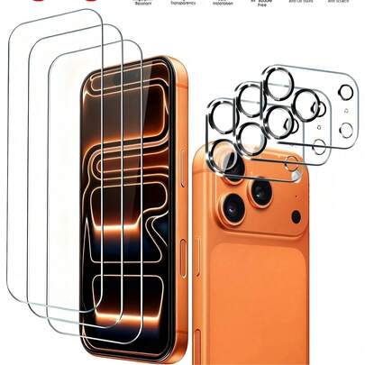 Miếng dán màn hình kiêm bảo vệ ống kính camera 6 trong 1, tương thích với iPhone 17 Pro Max, chống trầy xước, độ phân giải HD, phù hợp với các dòng máy 17 Pro Max/17 Pro/17/17 Air/16 Pro Max/16/16 Plus/15 Pro Max/15/14/13/12/11