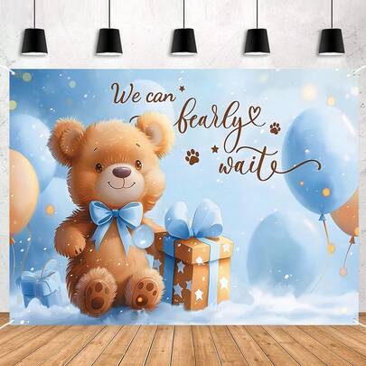 1 tấm banner trang trí tiệc hình gấu 2D phẳng, banner phông nền hoạt hình gấu dễ thương, đồ dùng trang trí tiệc mừng em bé, trang trí tường cho phòng khách, phòng ngủ, văn phòng, sinh nhật, kỷ niệm, banner phông nền tiệc tiết lộ giới tính, phông nền vải treo trang trí tiệc mừng em bé với chữ "We Can Bearly Wait", vải trang trí phông nền cho bé trai/bé gái sơ sinh, đạo cụ chụp ảnh tiệc, trang trí tiệc mừng em bé, quà tặng tiệc mừng em bé, trang trí tiệc tiết lộ giới tính.