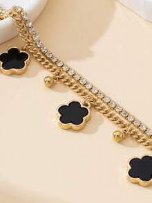 1pc Luxury Glamorous Radiant Summer Vacation Style Black Sweet Lucky 5 Pendant Multilayer Anklet For Women - Black - View 4