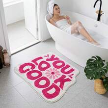 1 pieza Alfombra de baño con forma de letra y flor en color fucsia, de terciopelo suave y absorbente de secado rápido, diseño único y fácil de cuidar. Adecuada para alfombra de baño, felpudo, alfombra pequeña, alfombra, decoración del hogar, alfombra de exterior, alfombra de dormitorio, alfombra lavable - A - Ver 4