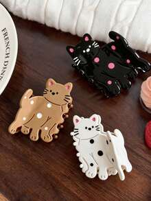 1pc Cute Cartoon Acrylic Cat Hair Claw Clip, Versatile Girly Style, Suitable For Daily Use And Washing Face - Multicolor - View 1