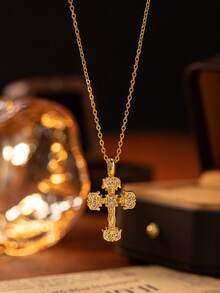 1件时尚朋克哥特风金/银十字架几何图案项链，适合日常佩戴、派对、祈祷、装饰，也是馈赠亲友的绝佳礼物。 - 金黃色 - 查看 3