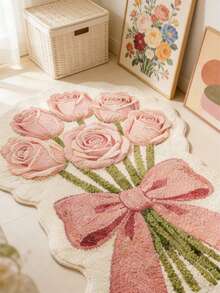 1pc Pink Rose Bouquet Pattern Decorative Carpet, Decorative Rug, Bedroom Decor, Small Rug, Carpet, Home Decor, Living Room Carpet, Living Room Small Rug, Bedroom Rug, Living Room Home Decor, Outdoor Rug, Washable Rug, Mother's Day Gift - Multicolor - View 3