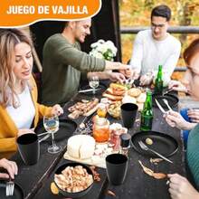 Juegos de Vajilla de Paja deTrigo 62 piezas Platos y Tazones de Paja de Trigo Irrompibles Reutilizables sin BPA Aptos para Microondas y Lavavajillas Perfecto para Camping Picnic RV Dormitorio - Negro  62 piezas - Ver 6