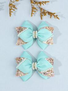 2pcs Green Bow Hair Clips For Girls, Sweet Pearl Decorated Crocodile Clips, Gift, Casual Daily Hair Accessories - Multicolor - View 8