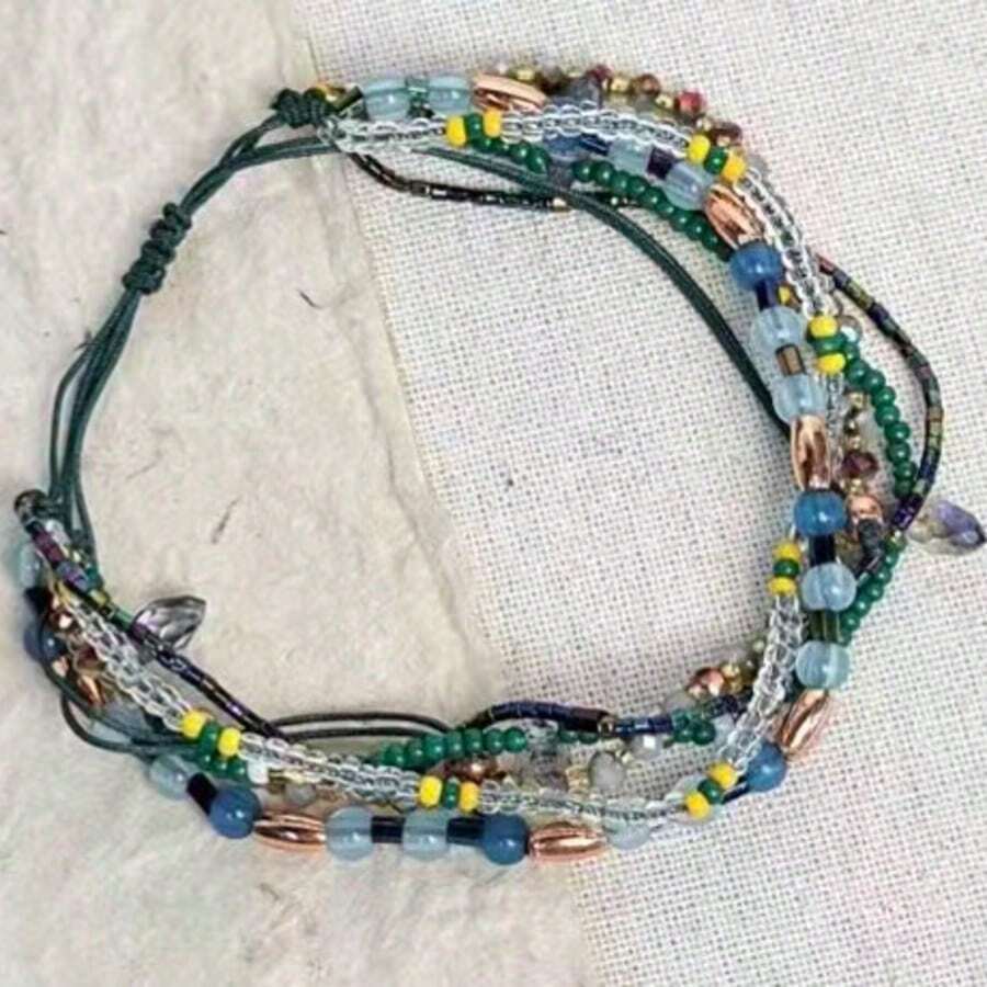 Bohemian Style Natural Stone Bracelet, Handmade Adjustable Bracelet, Exquisite Seed Bead Woven Bracelet, Women's Beach Holiday Travel Accessory - Multicolor - View 1