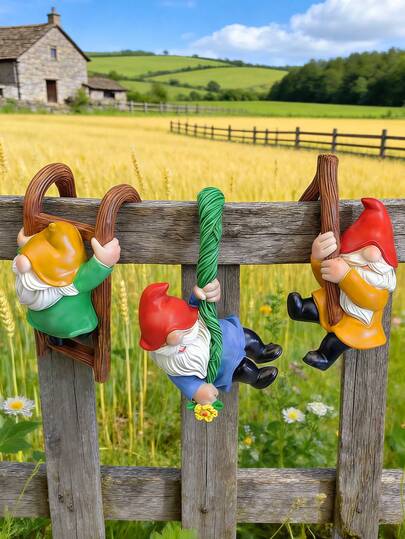 Bộ trang trí hàng rào bằng nhựa hình người lùn leo trèo dễ thương - Điểm nhấn ngoài trời duyên dáng cho hàng rào vườn, chậu cây và mép hiên nhà | Tác phẩm điêu khắc được chế tác thủ công tỉ mỉ, phù hợp với phong cách trang trí nhà mộc mạc, kỳ ảo và lấy cảm hứng từ thiên nhiên | Thiết kế chống thấm nước bền bỉ, mang lại niềm vui cho bất kỳ khu vườn, ban công hoặc bệ cửa sổ nào | Thiết kế cổ điển nâng tầm không gian của bạn với vẻ đẹp đáng yêu và kỳ lạ.