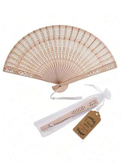 Wooden Folding Hand Fan With Transparent Bag, Thank You Card And Tassel, Suitable For Wedding Party Favors, Retro Wooden Folding Fan, Wedding Fan, Elegant Chinese-Style Wooden Folding Fan, Ideal For Weddings, Bridal Showers, Home Decor, Christmas Decorations, Room Decor