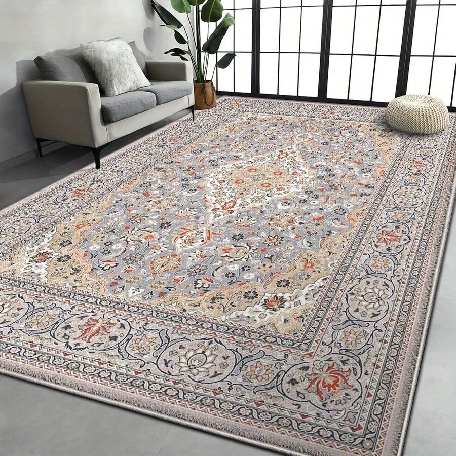 1pc Vintage Floral Print Carpet, Suitable For Daily And Holiday Decoration, Applicable To Living Room, Bedroom, Bathroom, Kitchen, Dining Room And Outdoor Scenes - Multicolor - View 1