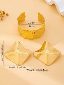 Women's Fashion Jewelry Set, Bohemian Style Minimalist Hammered Metal Bracelet And Earrings Set, Adjustable Open Bangle, Suitable For Daily, Vacation And Gift - Yellow Gold - View 7