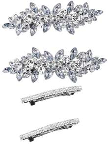 4 pièces/set Clips à cheveux en alliage de zinc avec cristal de forme losange minimaliste et perle, diadème de princesse élégant pour mariage, fête, couronne de mariée, convient pour anniversaire adulte, mariage, séance photo, accessoires de mariée en strass, festival, voyage - pince à cheveux - Voir 9