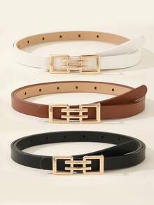 4pcs Alloy Buckle Decor Women's Belts, Casual Versatile PU Leather Waistbands - Multicolor - View 9