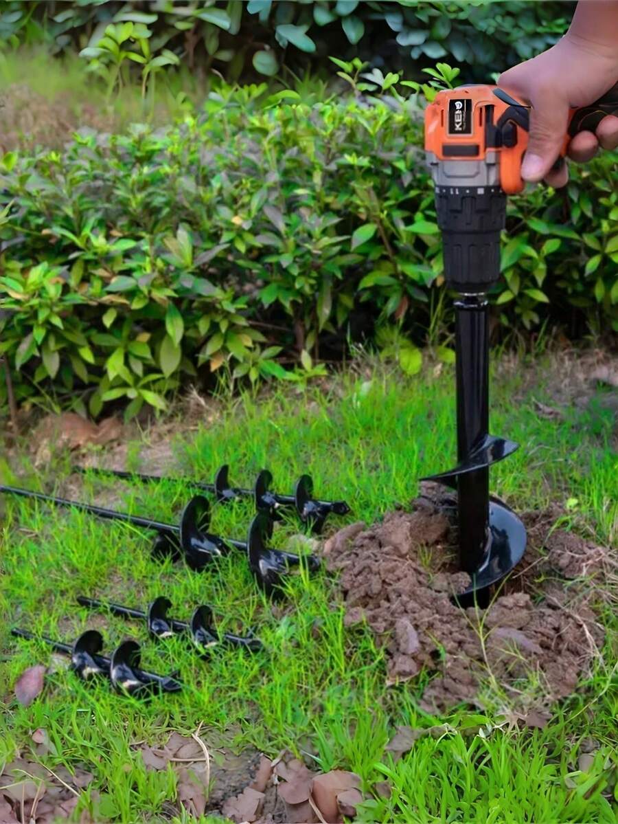 1pc Black Heavy Duty Plant Auger Drill Bit - Available In Multiple Sizes, Metal Steel Construction, 3/8" Hex Shank - Metal Gardening Tool Accessory And Planter Attachment, Ideal For Gardening And Planting