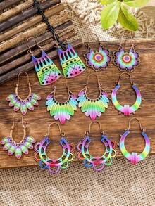 TopHanqi Bohemian Rainbow Ombre Retro Earrings, Vintage Hollow Copper Earrings, Vacation Personalized Earrings - Multicolor - View 16