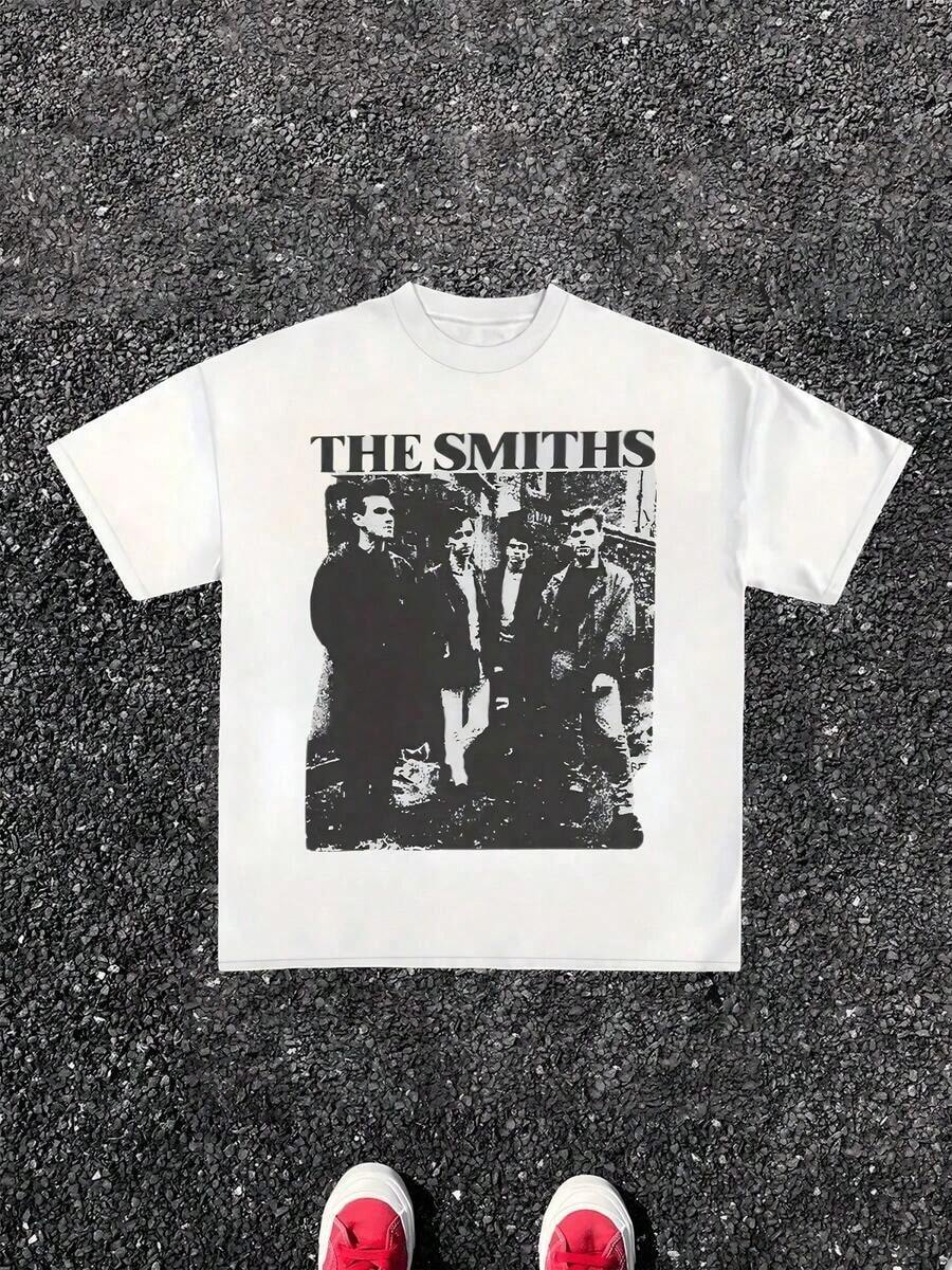 Summer Cotton Tops, One-Piece Vintage T-Shirt With Digital Graphic Print, 100% Cotton Streetwear, Men's T-Shirt, 220g, Retro Musical Style Cotton T-Shirt, King's Day Clothing - White - View 1