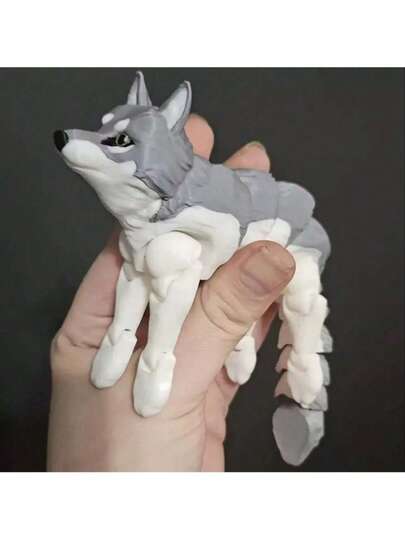 3D beweegbare husky-wolffiguur - Verstelbare gewrichten, coole bureaudecoratie, geschikt voor kinderen vanaf 3 jaar, verzamelbaar stressverlichtend speelgoed voor jongens, meisjes en dierenliefhebbers.