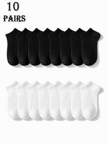 10 đôi tất cổ ngắn unisex màu đen trắng, thoáng khí, không lộ viền, đa năng cho mọi mùa. - Đen và trắng - Xem 7
