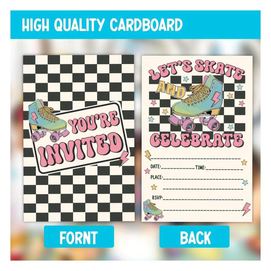 10张轮滑主题生日派对邀请卡，适合男孩女孩轮滑派对邀请 - A - 查看 1