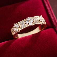1pc Delicate Floral Geometric Design Cubic Zirconia Inlaid Ring For Women - Multicolor - View 7