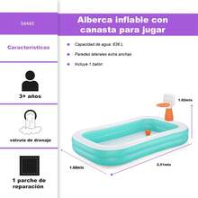 Alberca Infantil Pscina Inflable Con Canasta De Basketball - Azul menta - Ver 4
