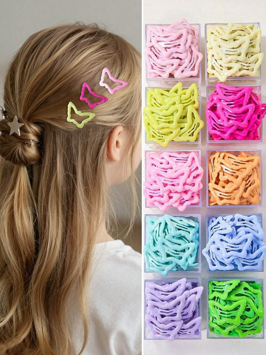30pcs/Set Colorful Dopamine Butterfly Shiny Simple Cute Princess BB Clips Hair Clips Bangs Clips Hair Accessories, Suitable For Daily Use - Multicolor - View 1