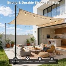 2 Pack 12ft Heavy Duty Shade Sail Poles(Not Including Shade Sail And String Lights)  With Spiral Anchor & D-Clamps, Outdoor Sun Shade Support Poles For String Lights, Patio, Backyard, Garden, Lawn, Terrace, Camping And Outdoor Decoration - Đen - Xem 2