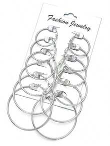 12pcs/Set Minimalist Hoop Earrings For Women For Daily Decoration Friend's Gift - 銀級 2 - 查看 5