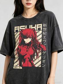 Eva 01 Washed T-Shirt Suitable For Both Men And Women, Suitable For Holiday Party Theme Pattern Printing, Comfortable And Soft Short Sleeved Top, Suitable For All Spring And Summer Seasons, Anime Robot Design, Bold Colors, Dynamic Composition - Black 06 - View 2