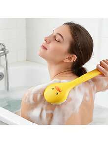 1pc Long Handle Silicone Bath Brush - Soft Bristle Exfoliating Massager For Back, Suitable For All Skin Tones, Durable And Easy To Clean Household Bathing Tool, Convenient Design, Hygienic Material, Essential For Home SPA - Multicolor - View 2